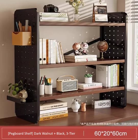 Pegboard Shelf Dark Walnut + Black 3L 60x20x60cm